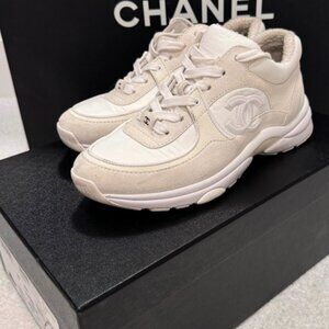 Chanel Interlocking CC Logo Sneakers Tennis Shoes White